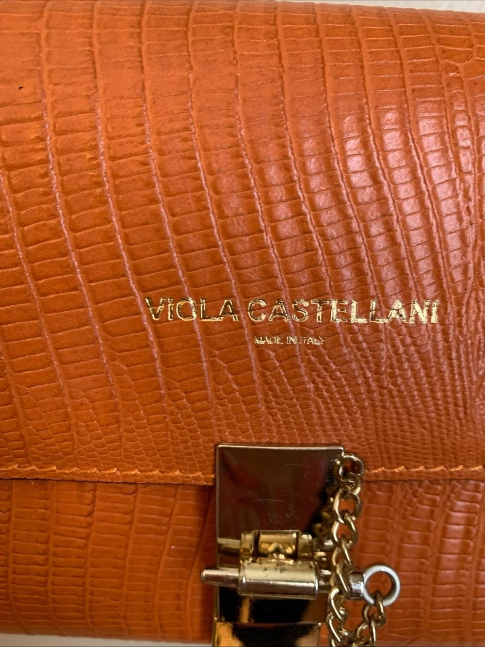 Viola Castellani Italy Leather Snakeskin Orange Crossbody Handbag Purse Bag